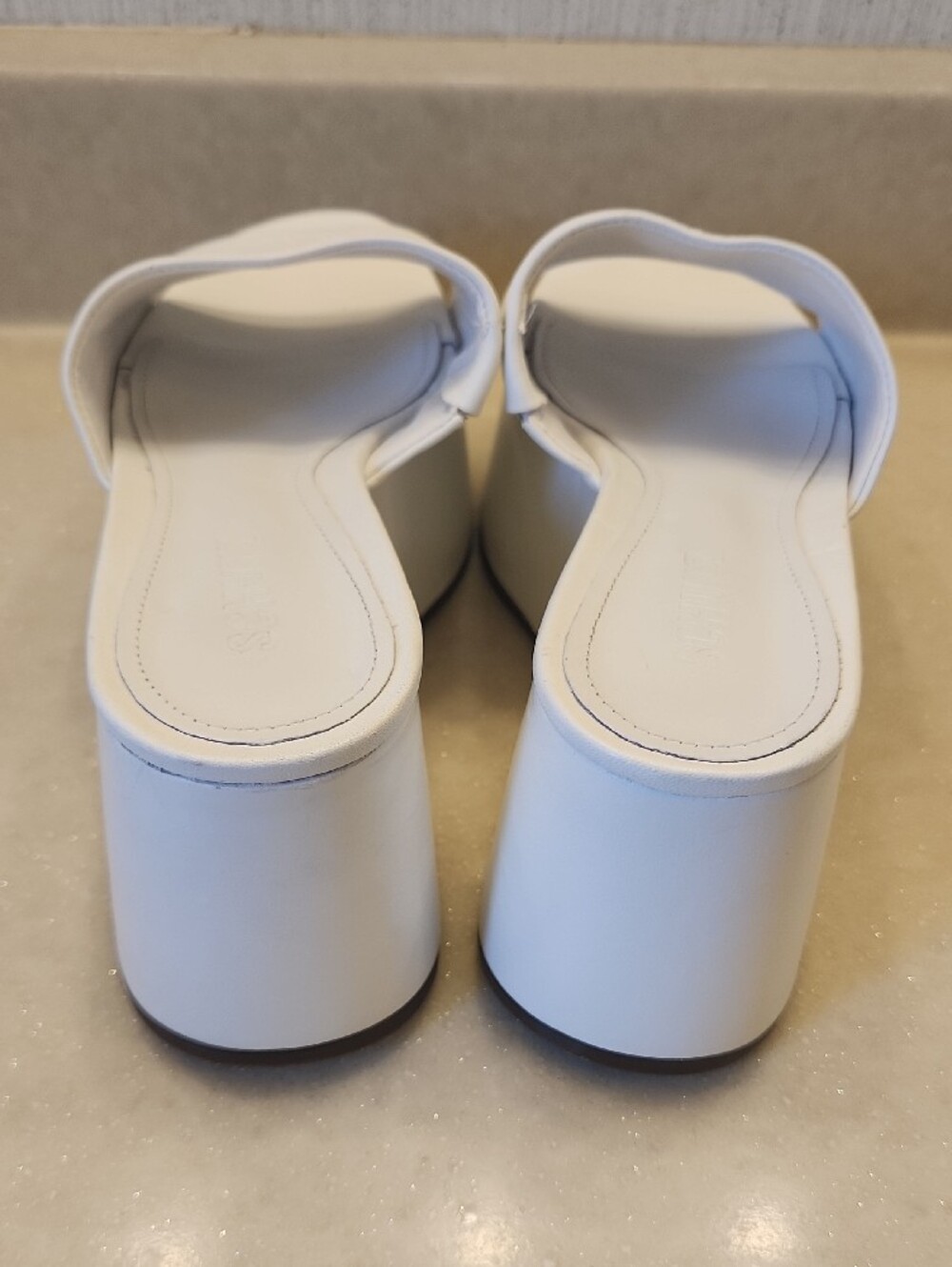 SCHUTZ White Leather Upper 3 1/2" Platform Slide Slip On Solid Sandals - Picture 5 of 10